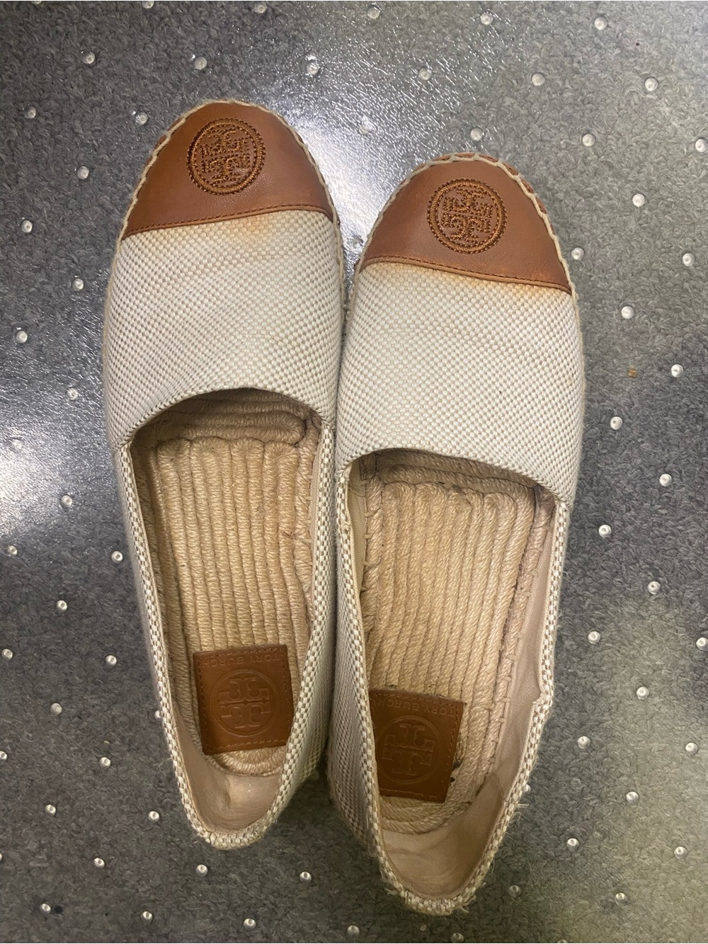 Tory Burch Beige Canvas Espadrilles with Tan Leather Cap size 7